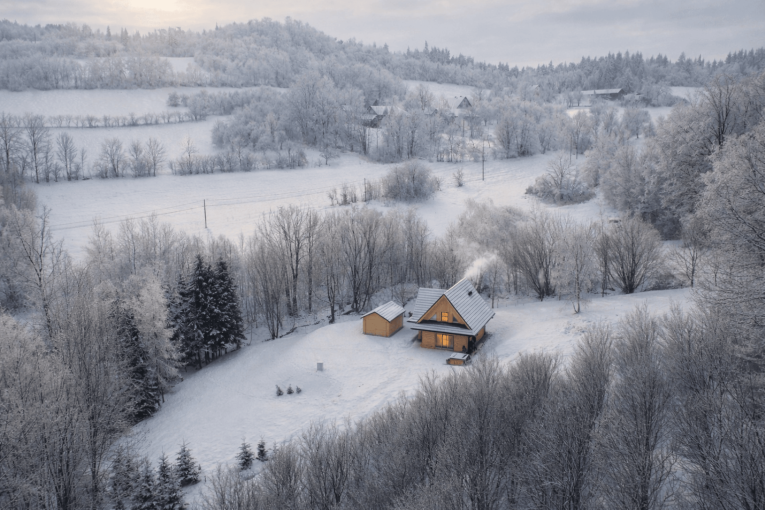Widok z polany nad domkiem w Ochotnicy